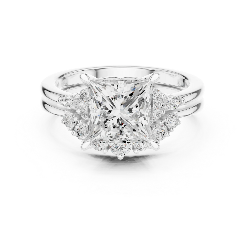 2.92 CT VVS1 D Color Princess Cut Cluster Diamond Wedding Ring