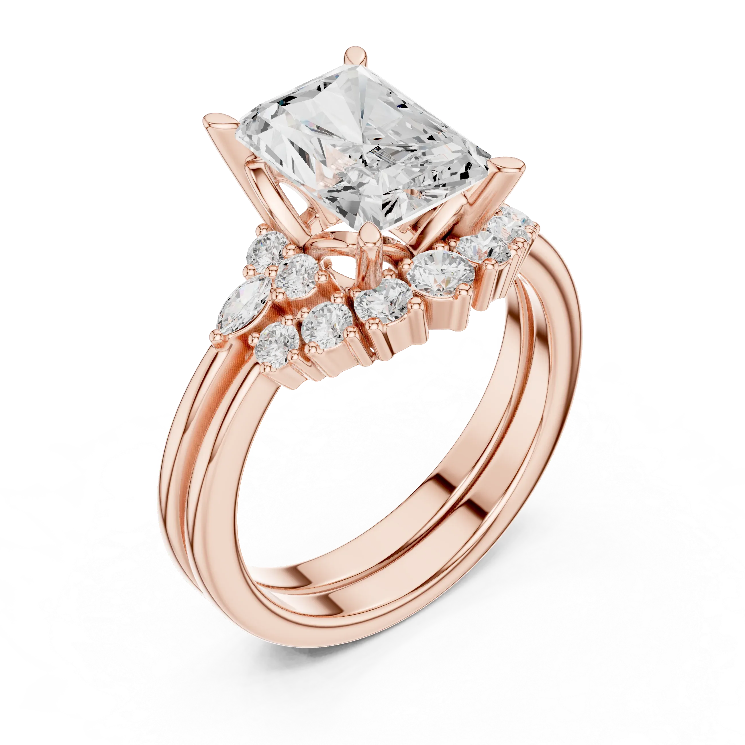 2.92 CT VVS1 D Color Radient Cut Cluster Diamond Wedding Ring