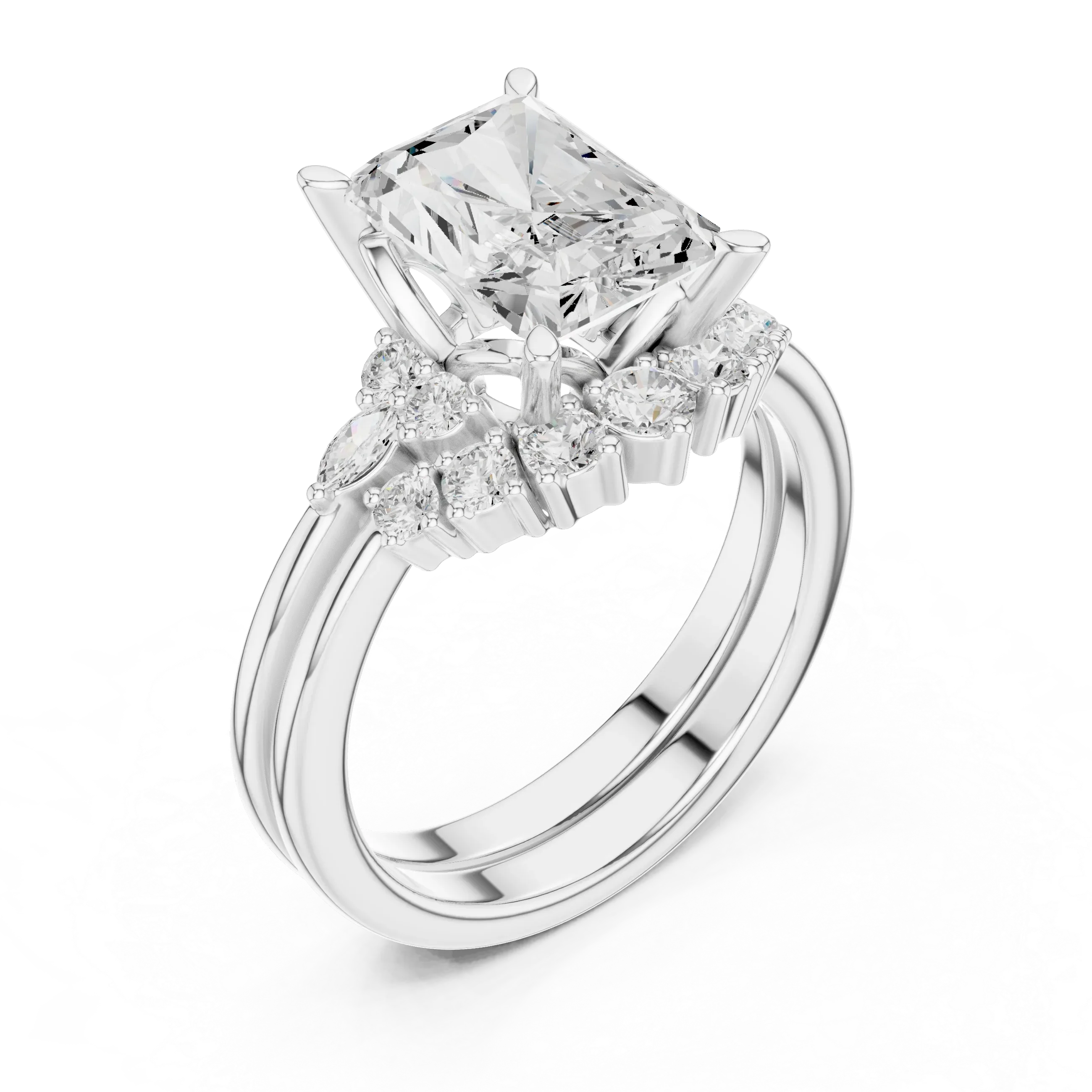 2.92 CT VVS1 D Color Radient Cut Cluster Diamond Wedding Ring