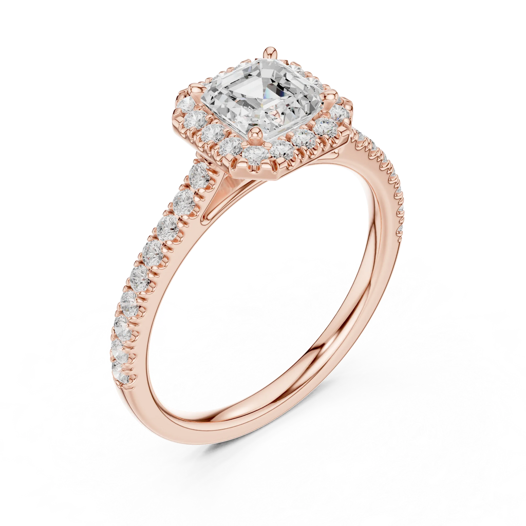 White Gold 1.40 CTW Asscher Diamond Halo Engagement Ring with Pavé Band