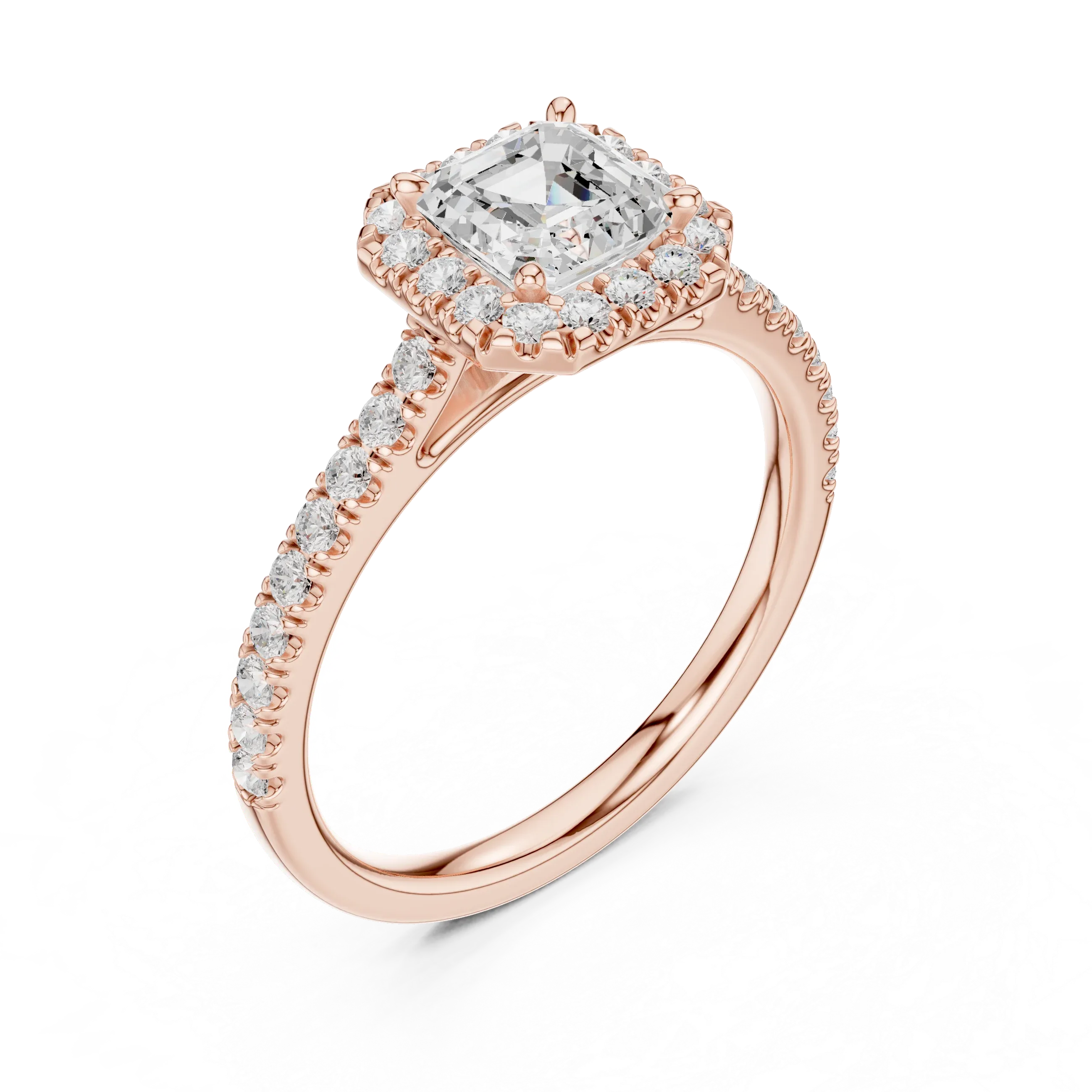 White Gold 1.40 CTW Asscher Diamond Halo Engagement Ring with Pavé Band