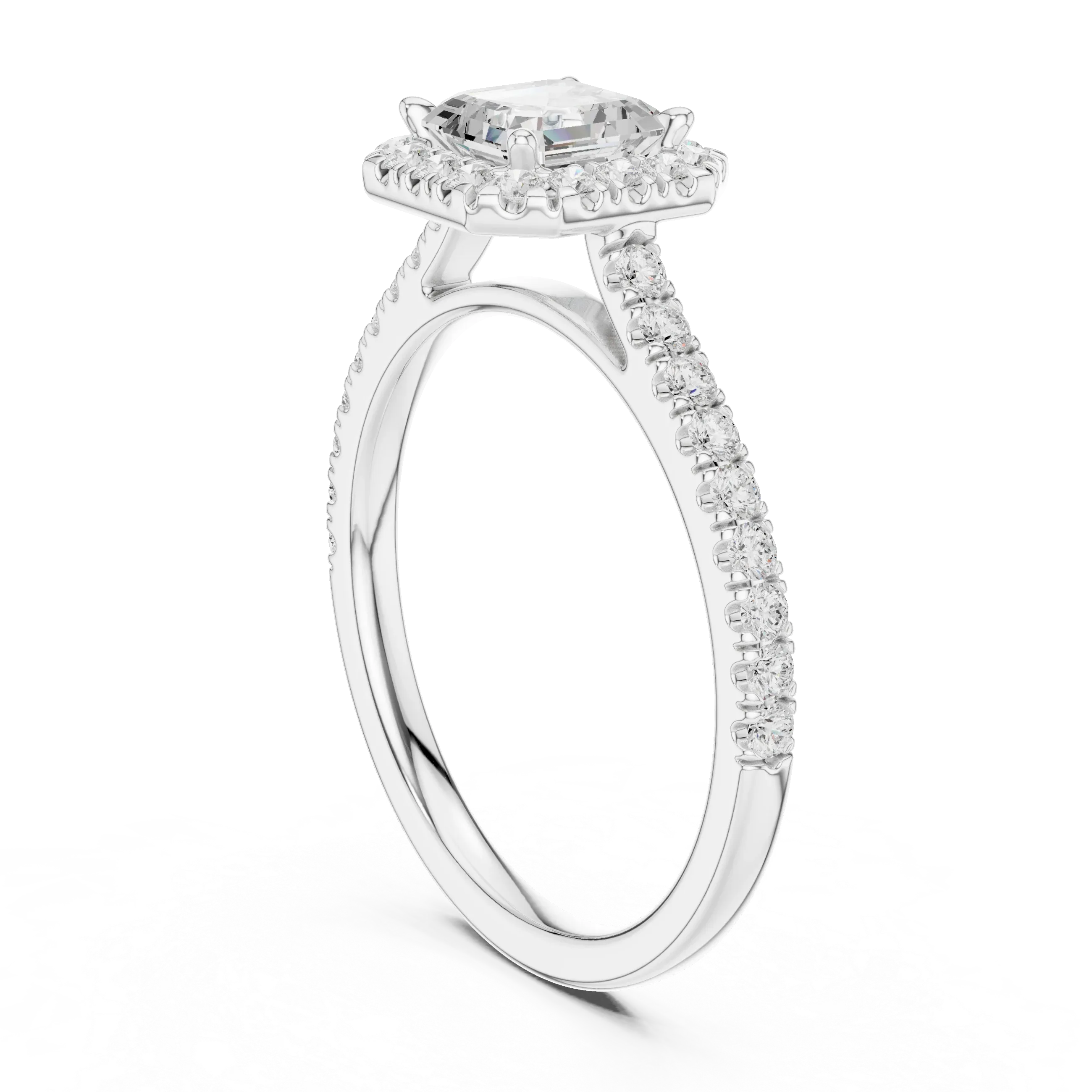White Gold 1.40 CTW Asscher Diamond Halo Engagement Ring with Pavé Band