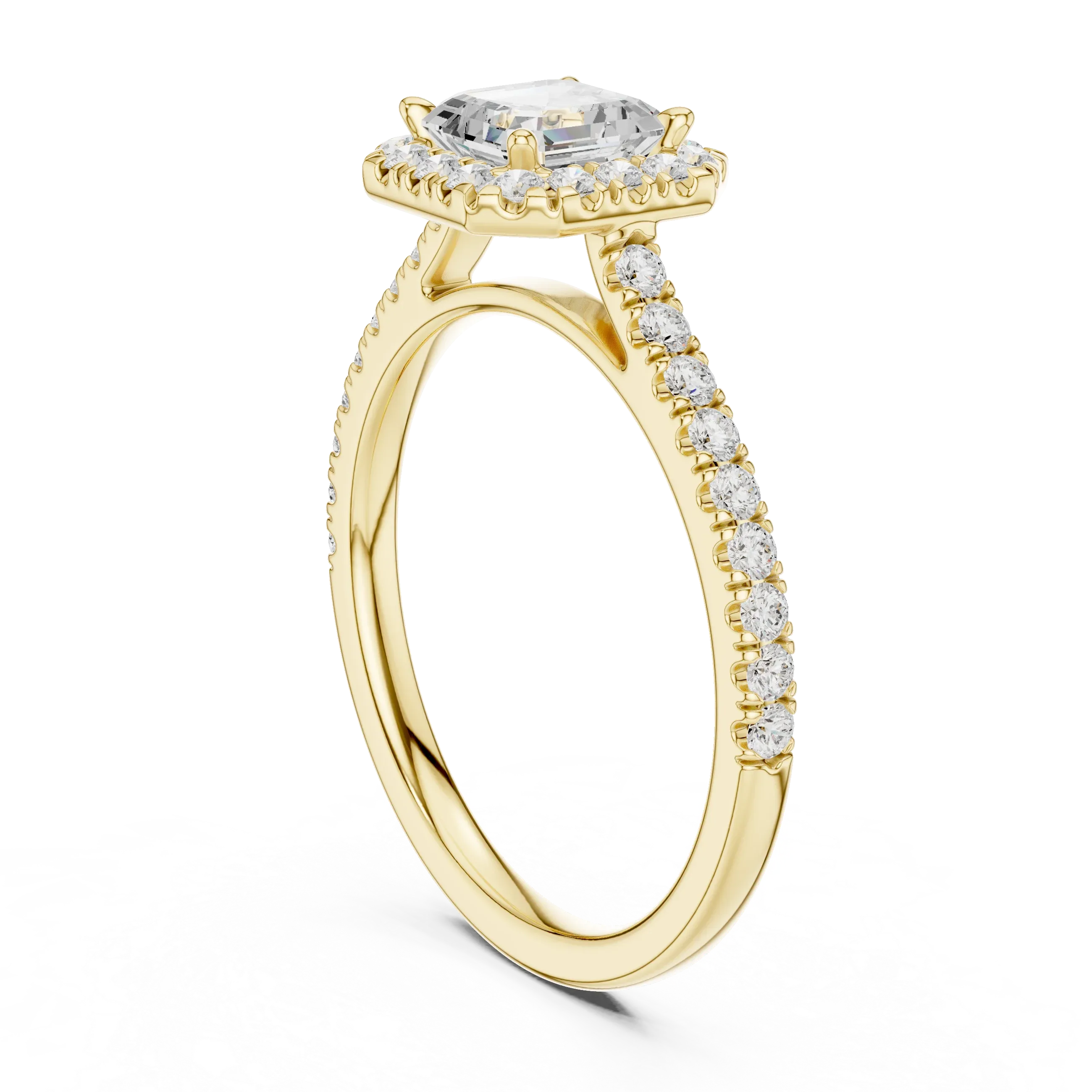 White Gold 1.40 CTW Asscher Diamond Halo Engagement Ring with Pavé Band