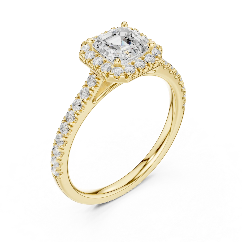 White Gold 1.40 CTW Asscher Diamond Halo Engagement Ring with Pavé Band