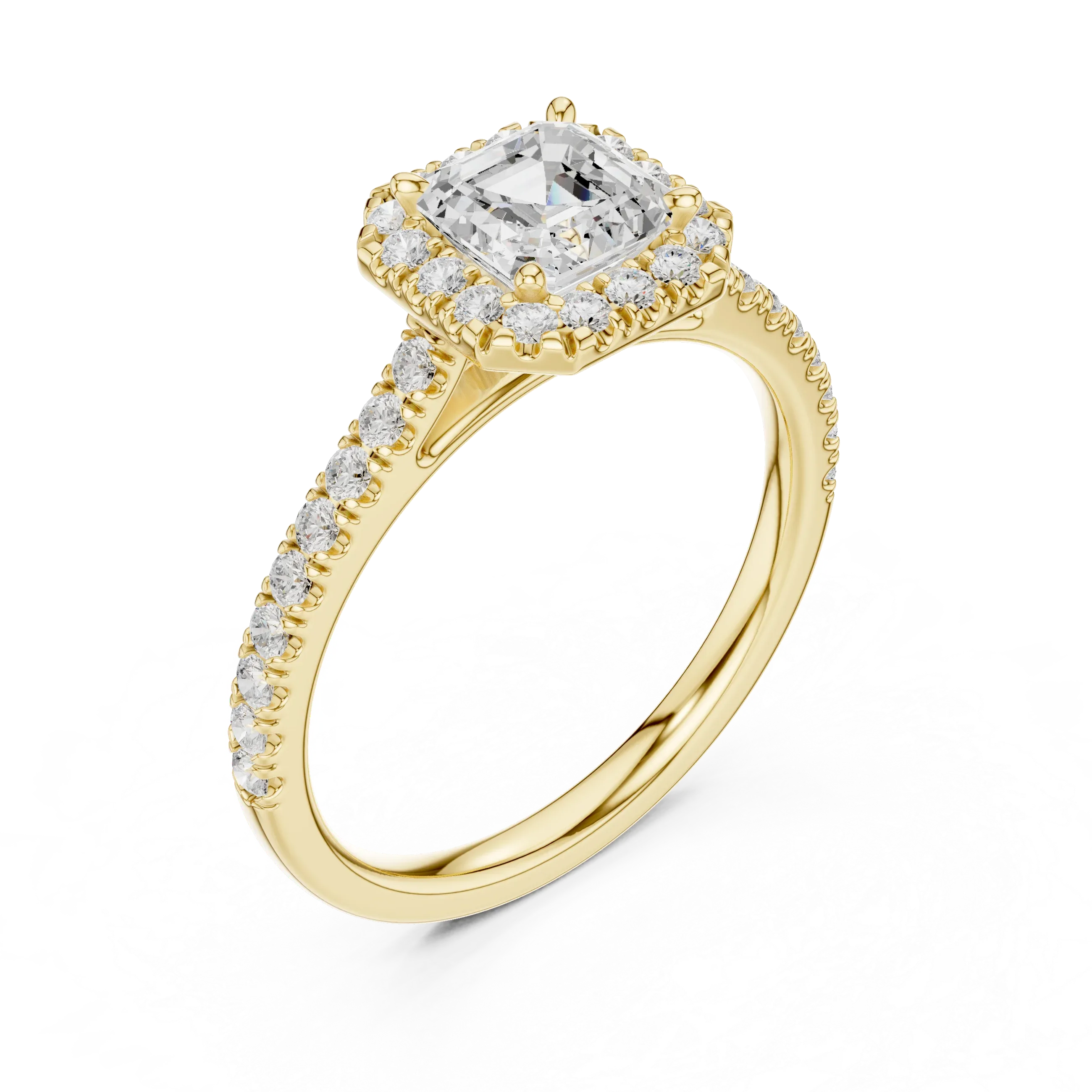 White Gold 1.40 CTW Asscher Diamond Halo Engagement Ring with Pavé Band