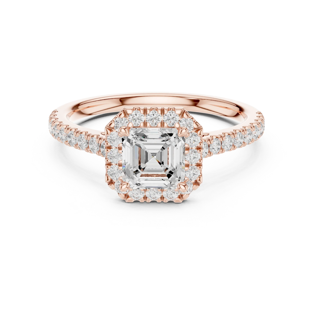 White Gold 1.40 CTW Asscher Diamond Halo Engagement Ring with Pavé Band