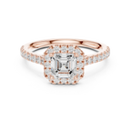 White Gold 1.40 CTW Asscher Diamond Halo Engagement Ring with Pavé Band