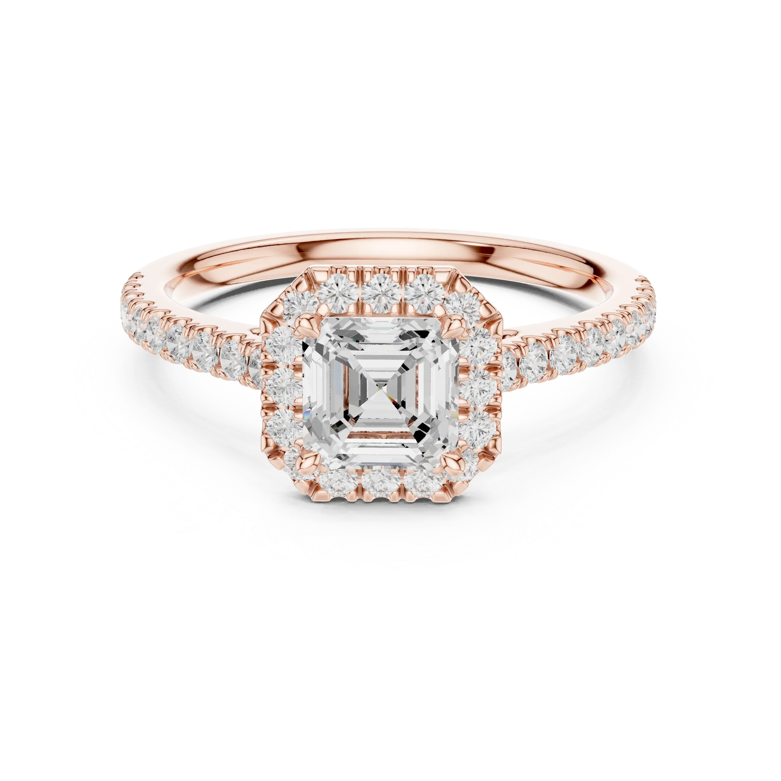 White Gold 1.40 CTW Asscher Diamond Halo Engagement Ring with Pavé Band