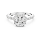 White Gold 1.40 CTW Asscher Diamond Halo Engagement Ring with Pavé Band