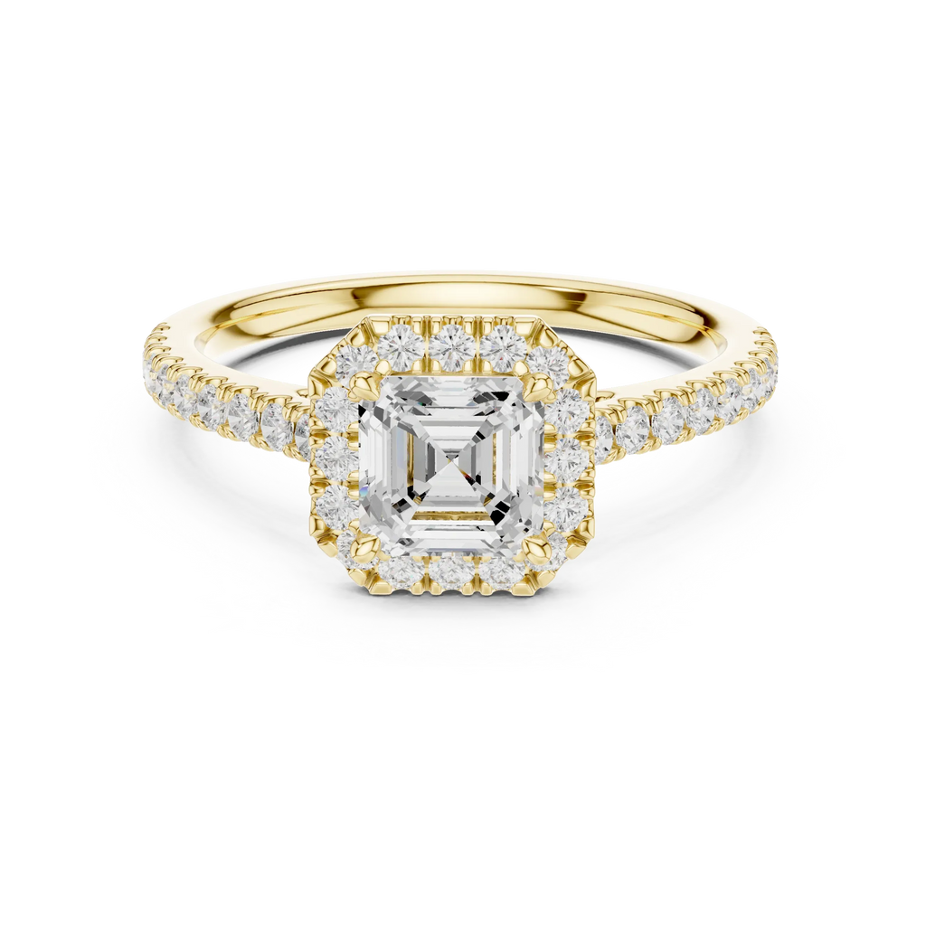 White Gold 1.40 CTW Asscher Diamond Halo Engagement Ring with Pavé Band