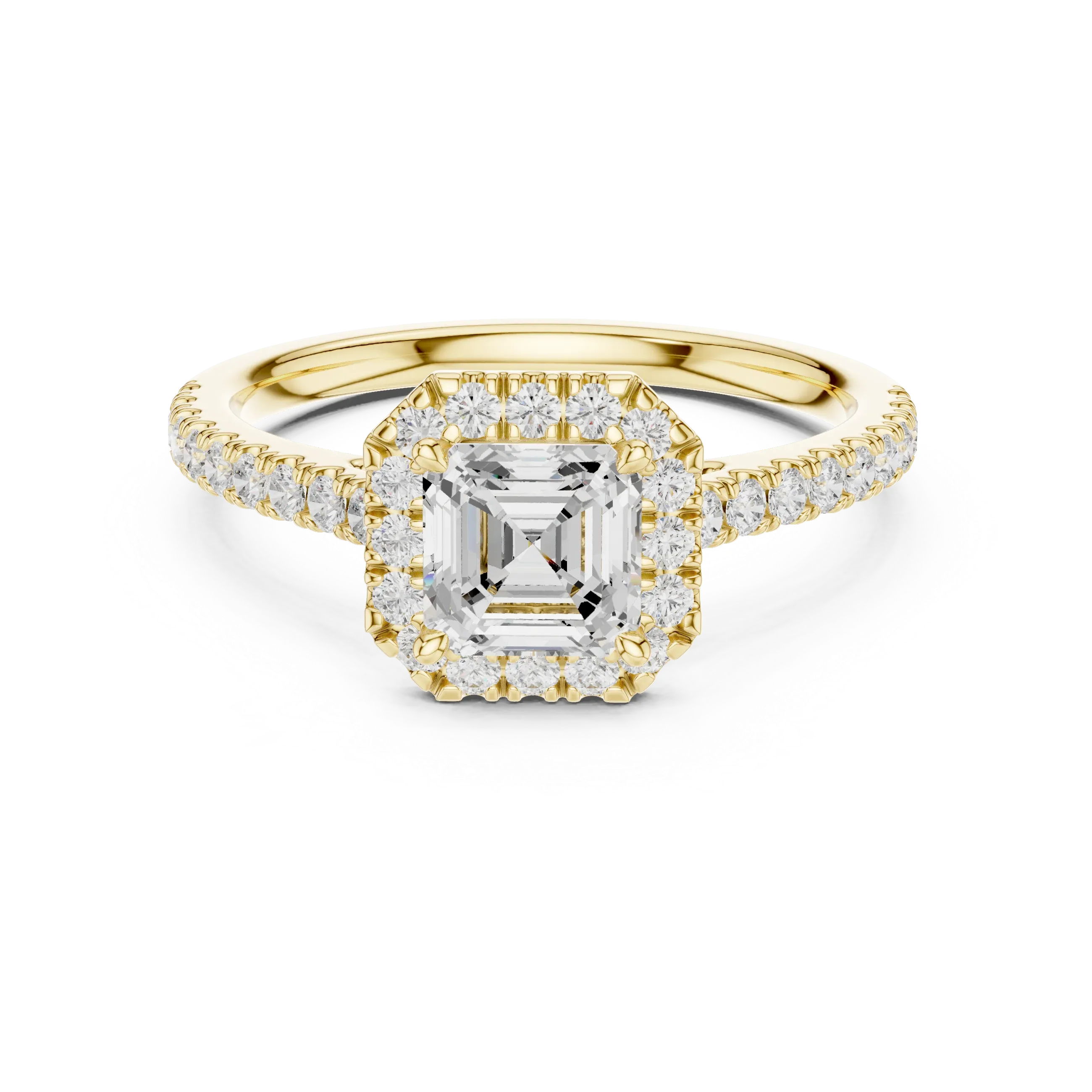 White Gold 1.40 CTW Asscher Diamond Halo Engagement Ring with Pavé Band