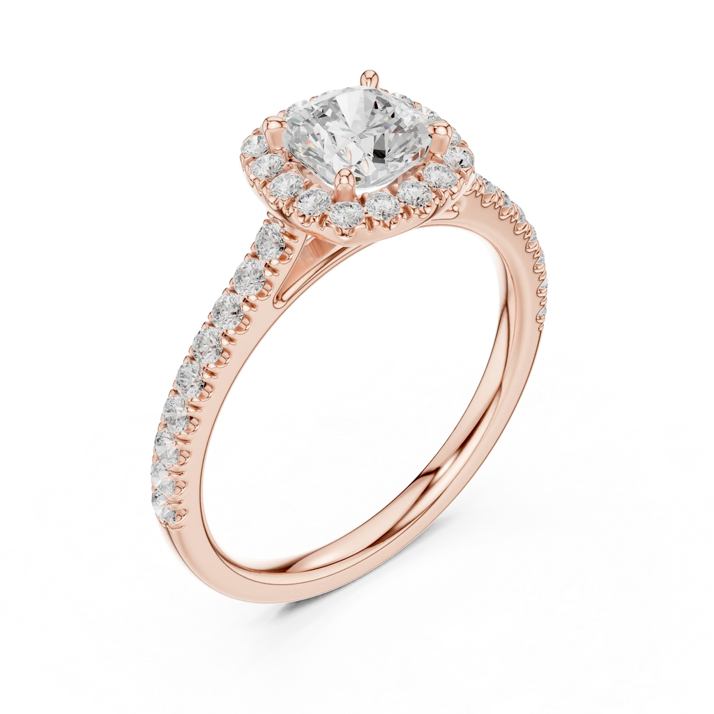 White Gold 1.40 CTW Cushion Diamond Halo Engagement Ring with Pavé Band