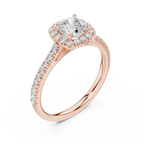 White Gold 1.40 CTW Cushion Diamond Halo Engagement Ring with Pavé Band
