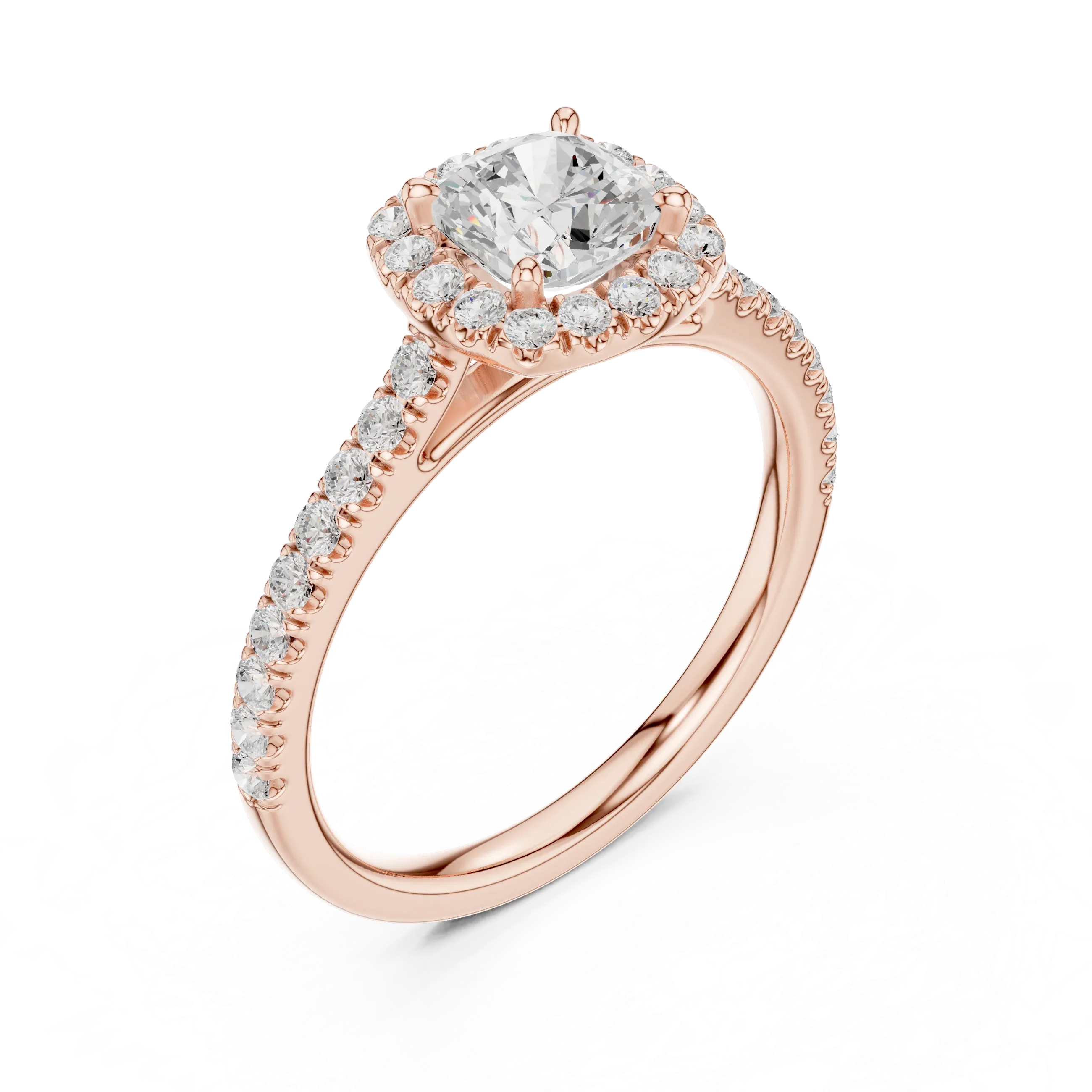 White Gold 1.40 CTW Cushion Diamond Halo Engagement Ring with Pavé Band