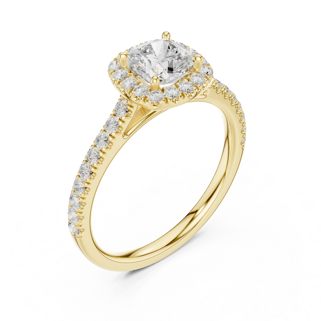 White Gold 1.40 CTW Cushion Diamond Halo Engagement Ring with Pavé Band
