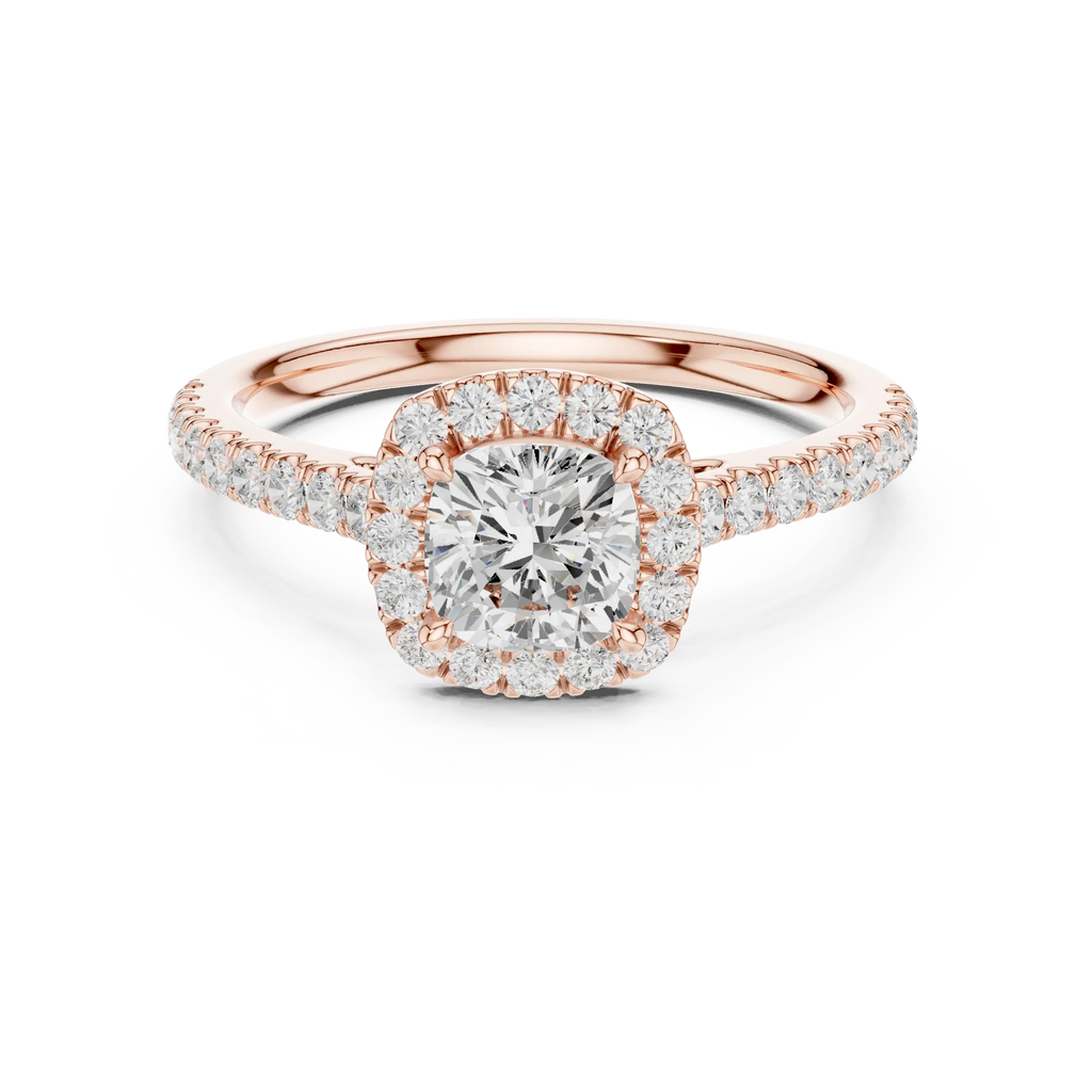 White Gold 1.40 CTW Cushion Diamond Halo Engagement Ring with Pavé Band
