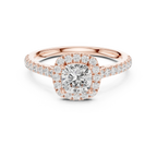 White Gold 1.40 CTW Cushion Diamond Halo Engagement Ring with Pavé Band