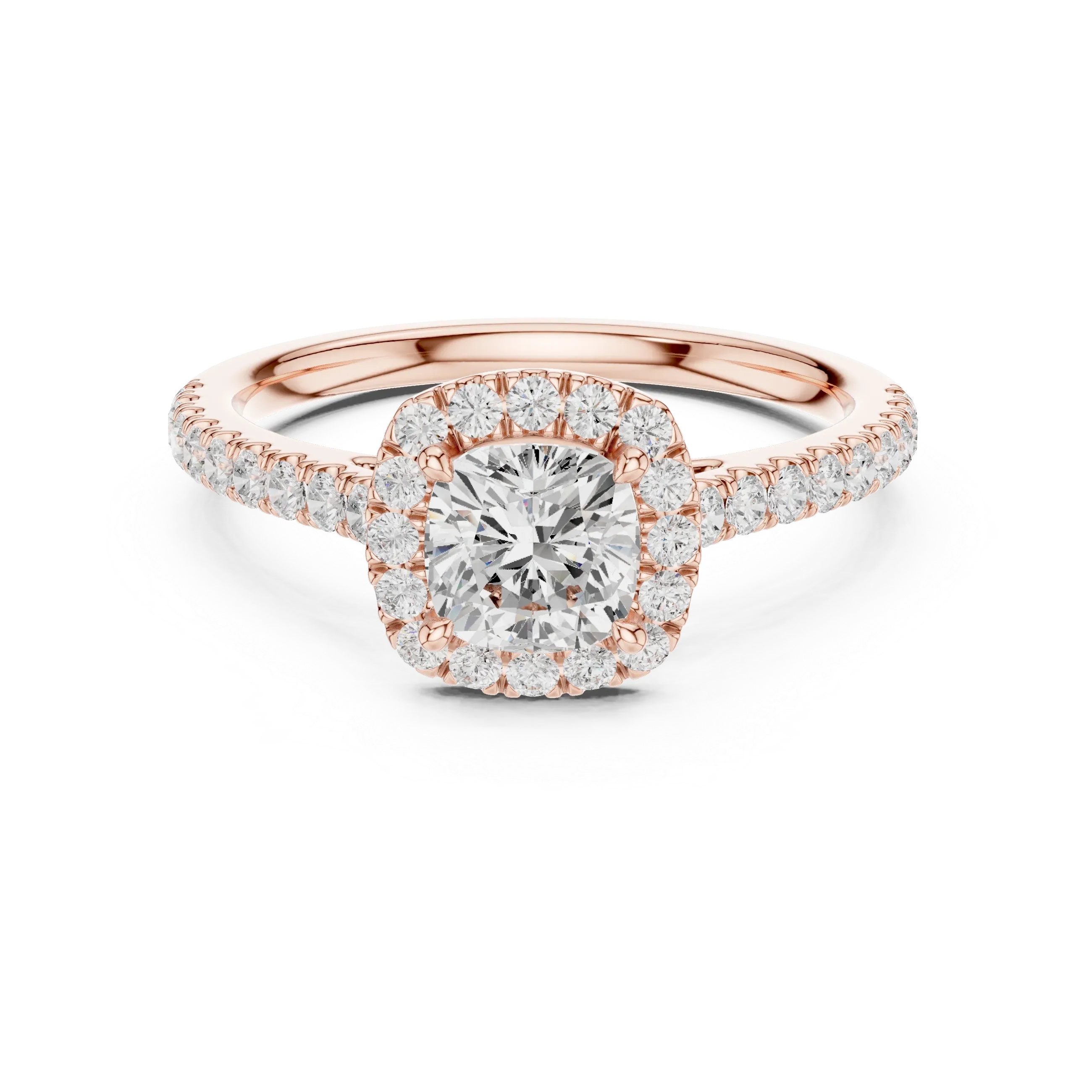 White Gold 1.40 CTW Cushion Diamond Halo Engagement Ring with Pavé Band