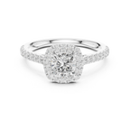 White Gold 1.40 CTW Cushion Diamond Halo Engagement Ring with Pavé Band