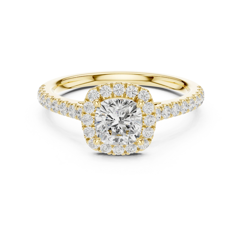 White Gold 1.40 CTW Cushion Diamond Halo Engagement Ring with Pavé Band
