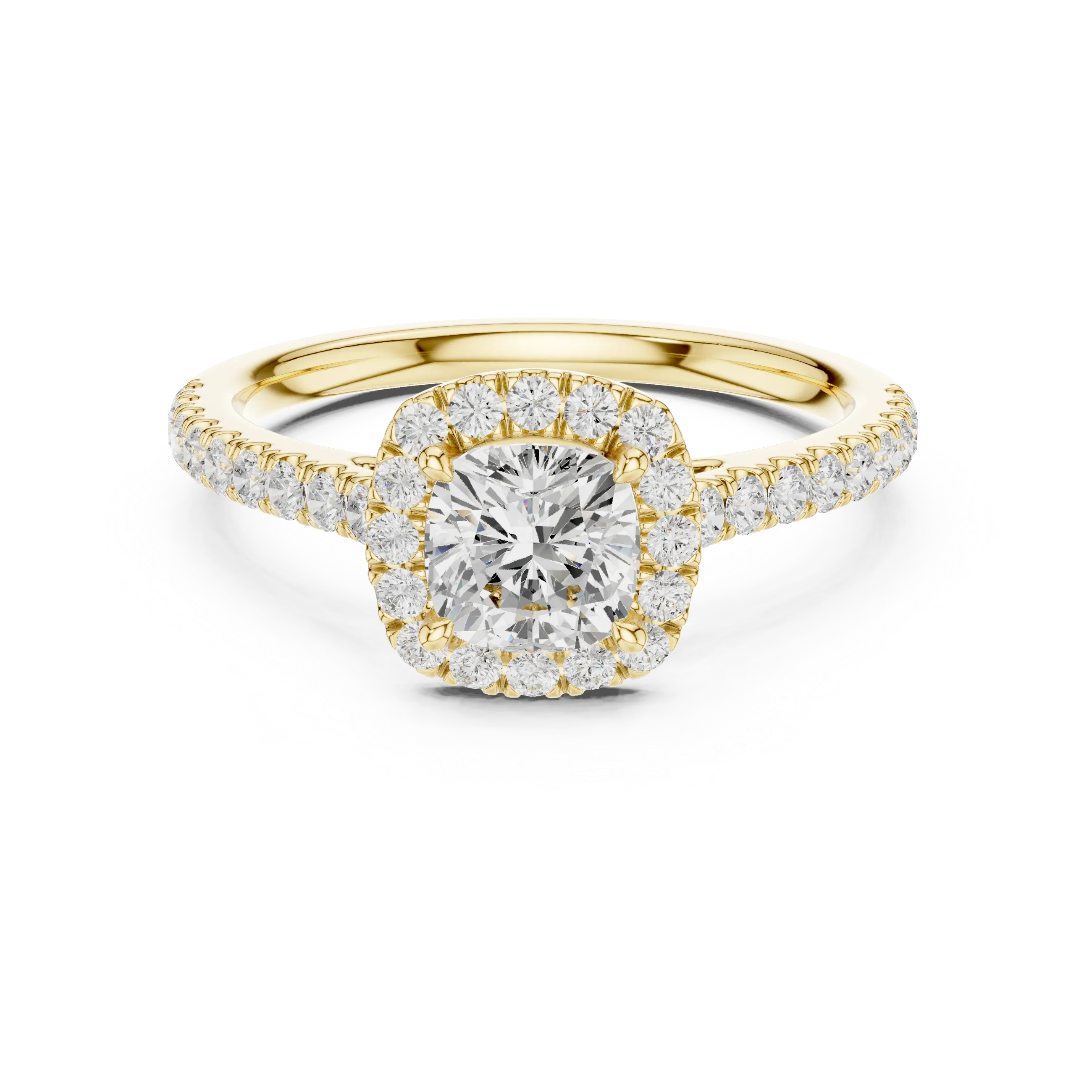 White Gold 1.40 CTW Cushion Diamond Halo Engagement Ring with Pavé Band