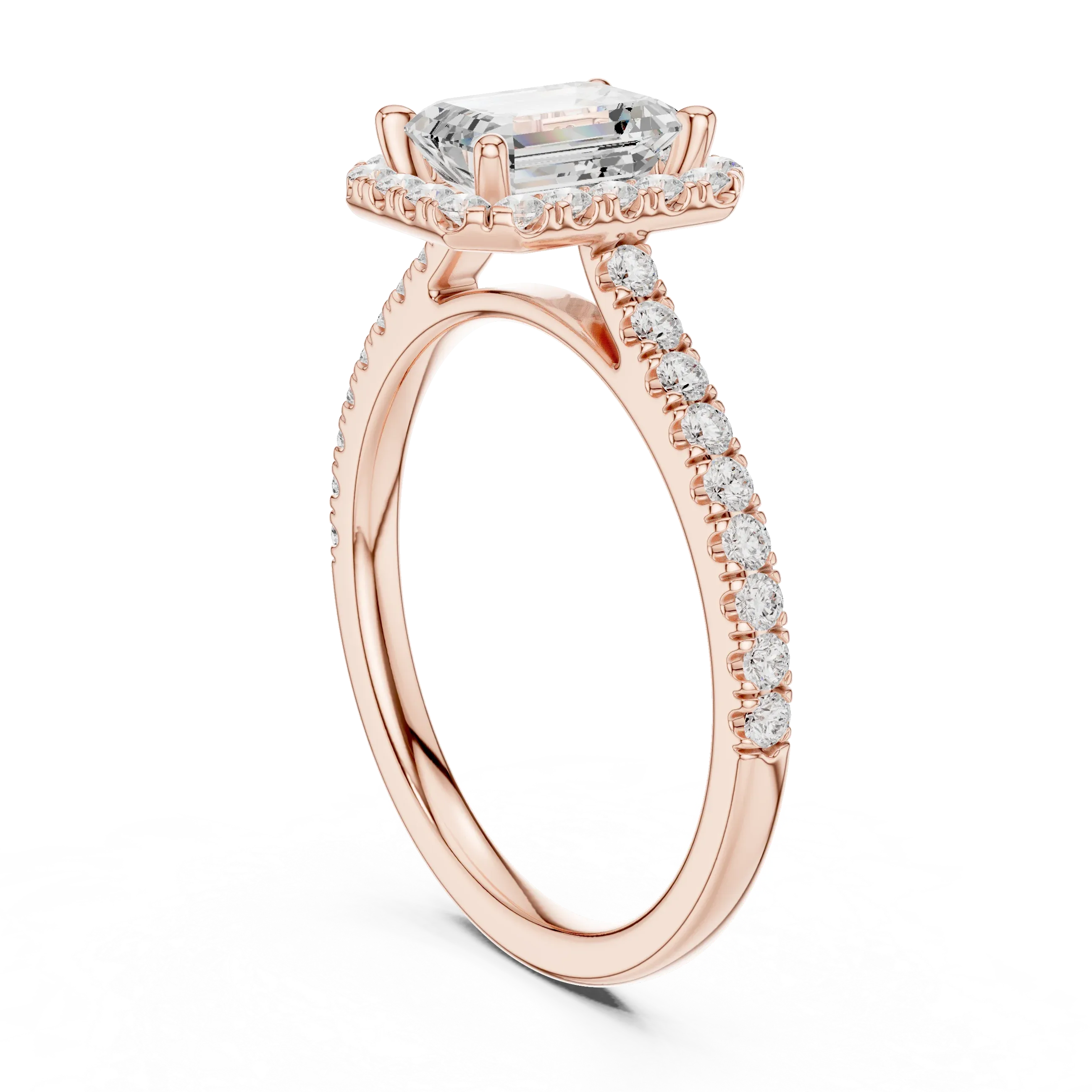 White Gold 1.40 CTW Emerald Diamond Halo Engagement Ring with Pavé Band