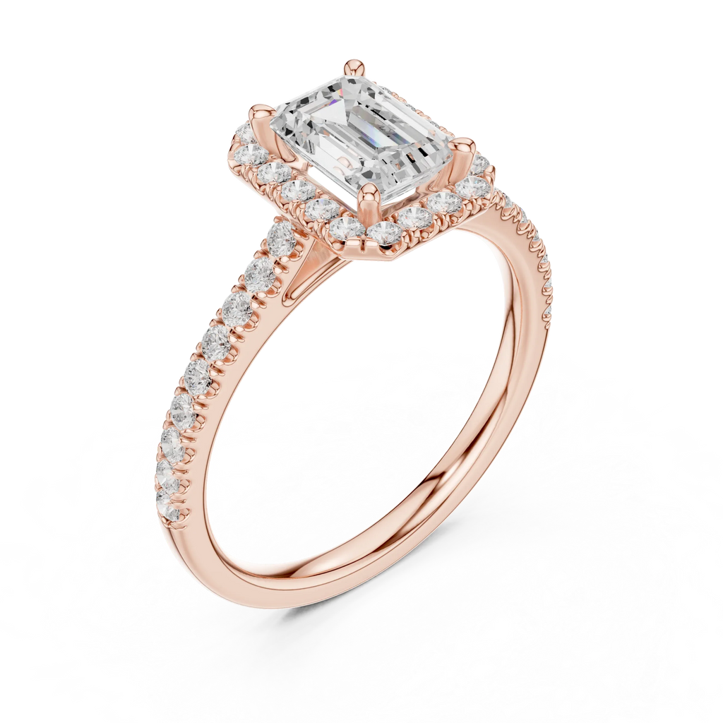 White Gold 1.40 CTW Emerald Diamond Halo Engagement Ring with Pavé Band