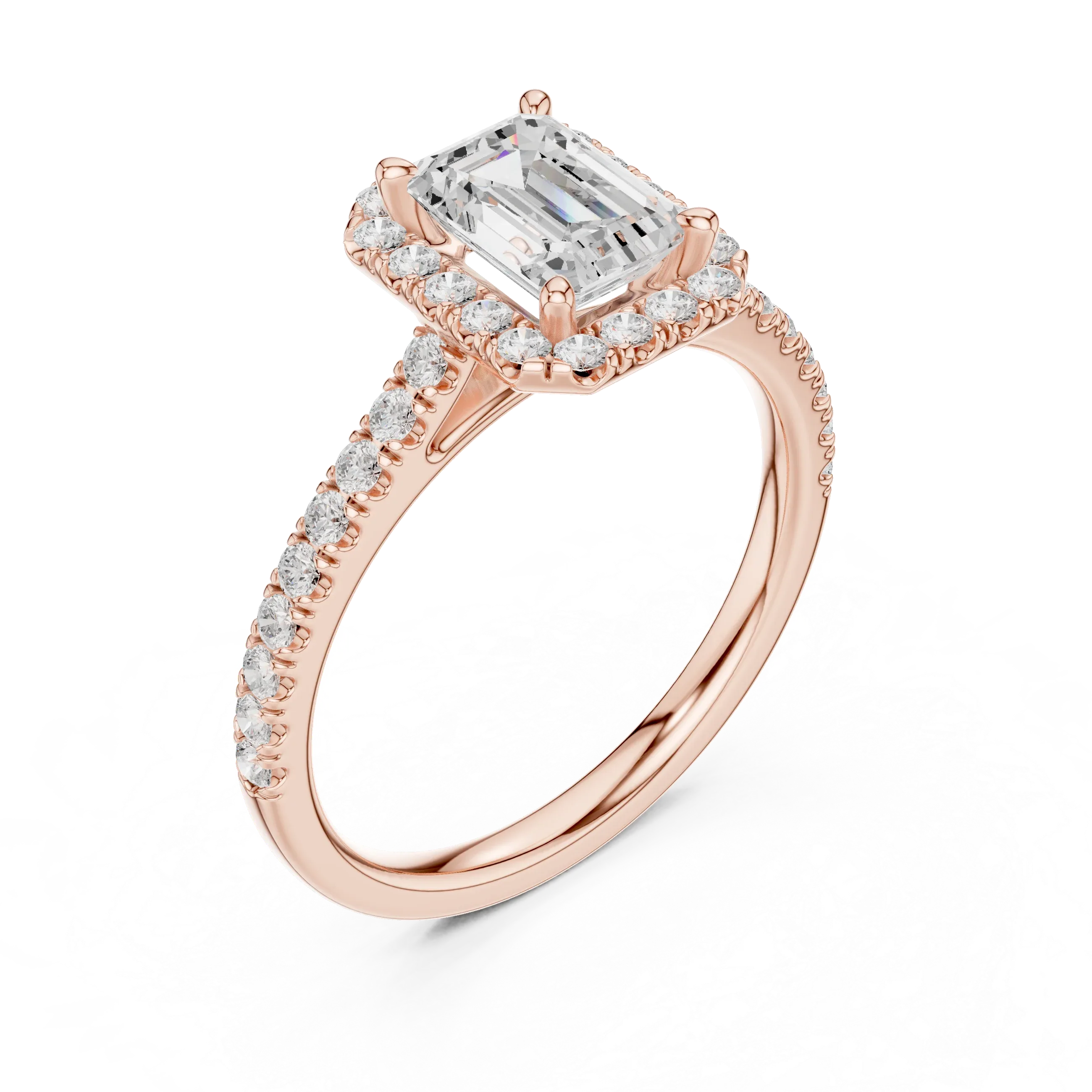 White Gold 1.40 CTW Emerald Diamond Halo Engagement Ring with Pavé Band