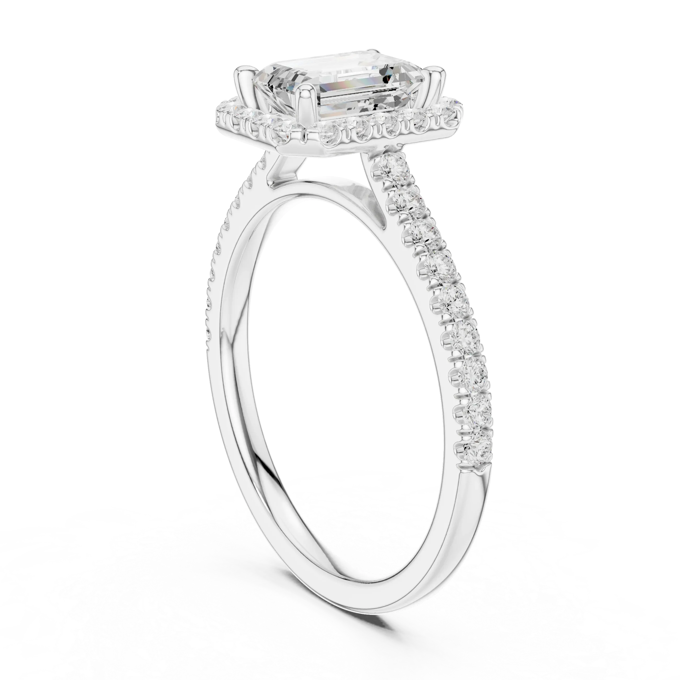 White Gold 1.40 CTW Emerald Diamond Halo Engagement Ring with Pavé Band