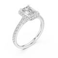White Gold 1.40 CTW Emerald Diamond Halo Engagement Ring with Pavé Band