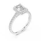 White Gold 1.40 CTW Emerald Diamond Halo Engagement Ring with Pavé Band