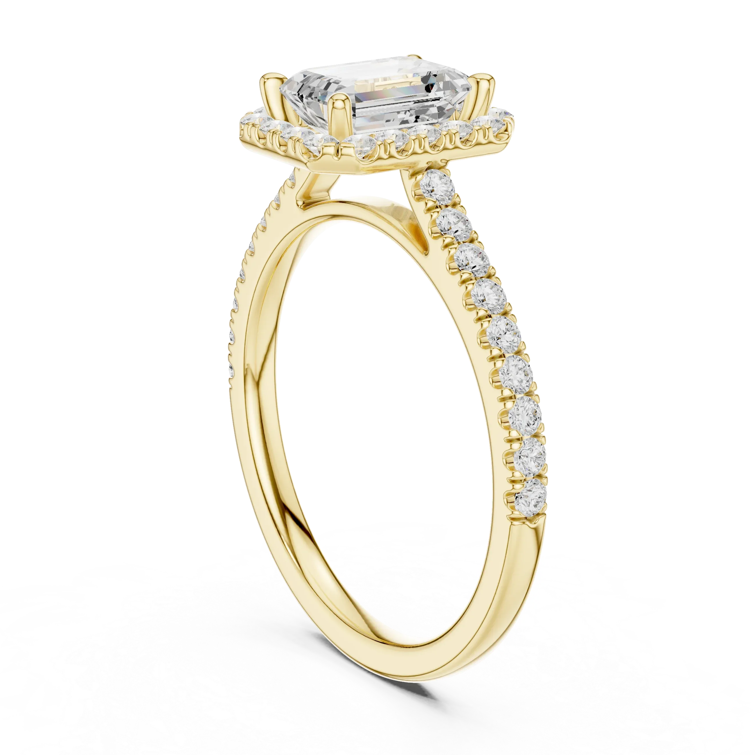 White Gold 1.40 CTW Emerald Diamond Halo Engagement Ring with Pavé Band