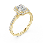 White Gold 1.40 CTW Emerald Diamond Halo Engagement Ring with Pavé Band