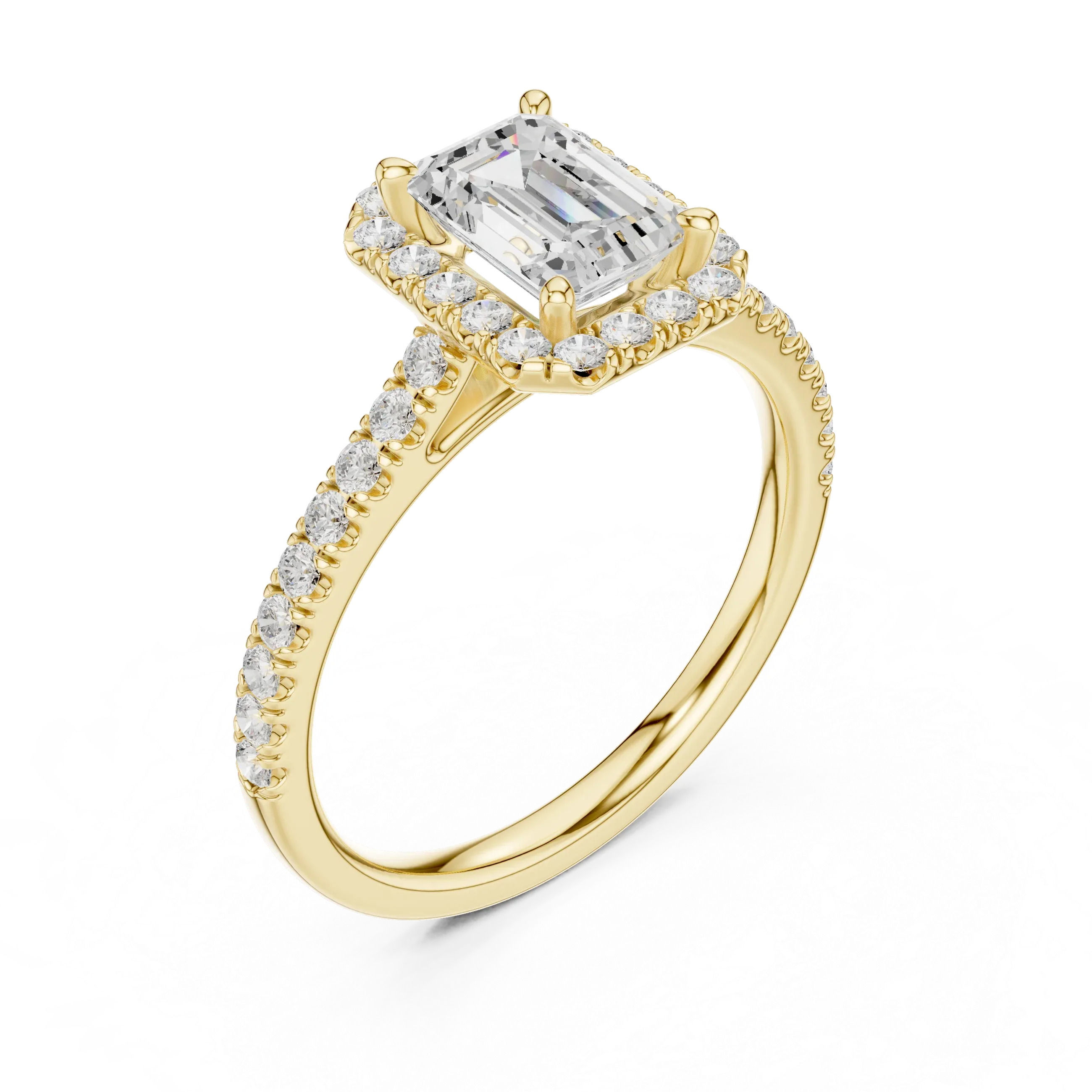 White Gold 1.40 CTW Emerald Diamond Halo Engagement Ring with Pavé Band