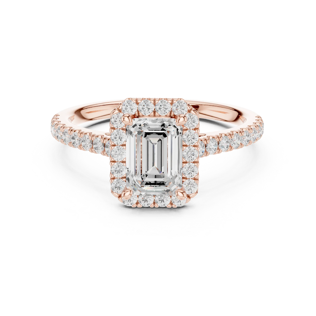 White Gold 1.40 CTW Emerald Diamond Halo Engagement Ring with Pavé Band