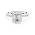 White Gold 1.40 CTW Emerald Diamond Halo Engagement Ring with Pavé Band
