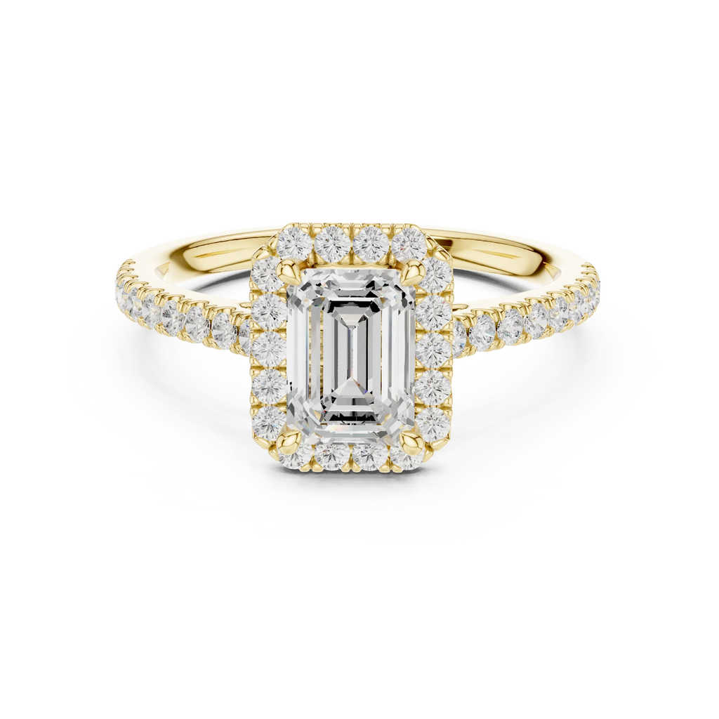 White Gold 1.40 CTW Emerald Diamond Halo Engagement Ring with Pavé Band