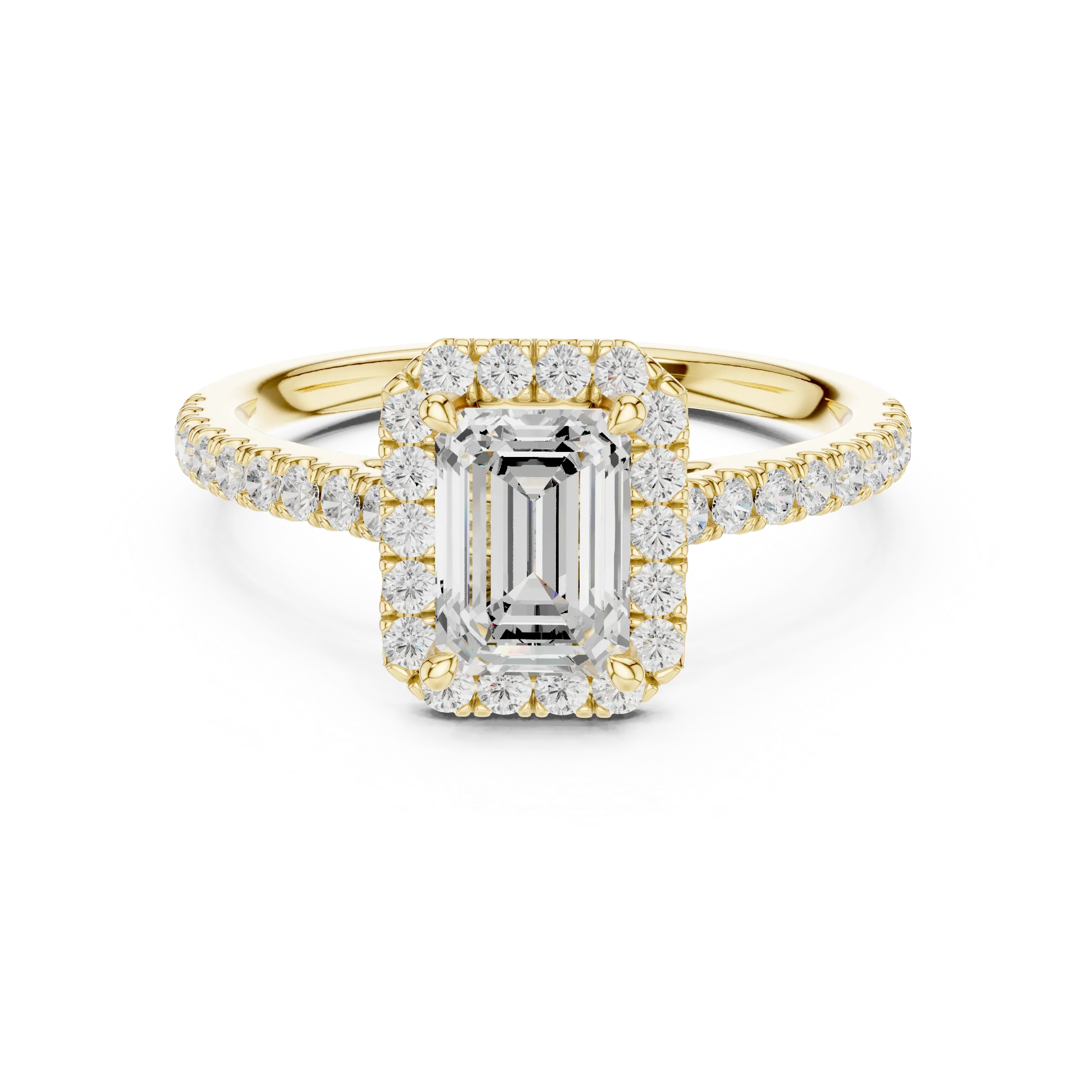 White Gold 1.40 CTW Emerald Diamond Halo Engagement Ring with Pavé Band