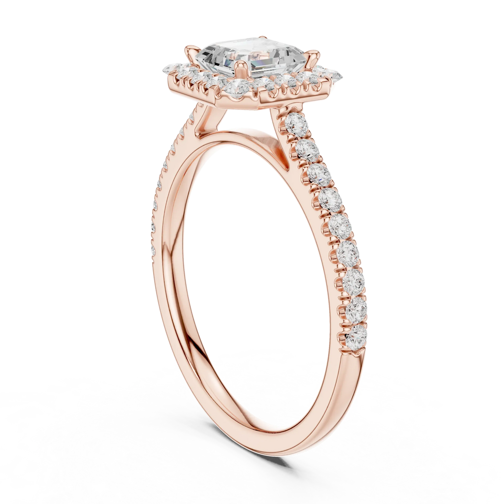 White Gold 1.40 CTW Princess Diamond Halo Engagement Ring with Pavé Band