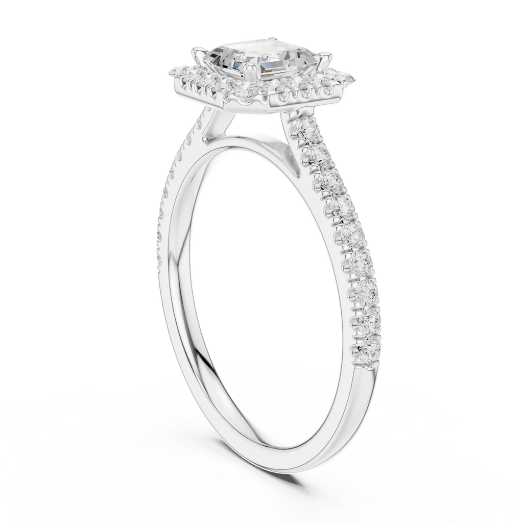 White Gold 1.40 CTW Princess Diamond Halo Engagement Ring with Pavé Band