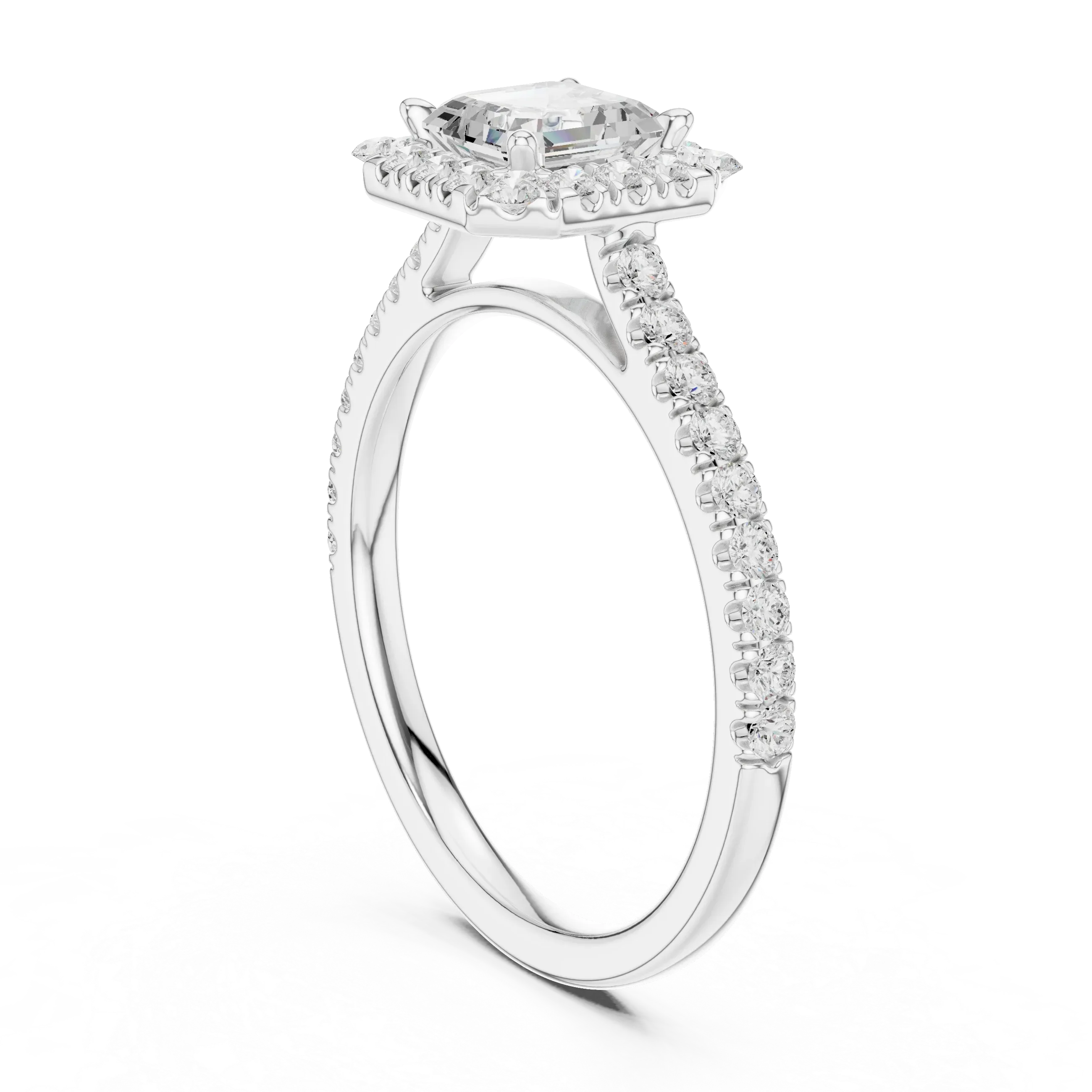 White Gold 1.40 CTW Princess Diamond Halo Engagement Ring with Pavé Band