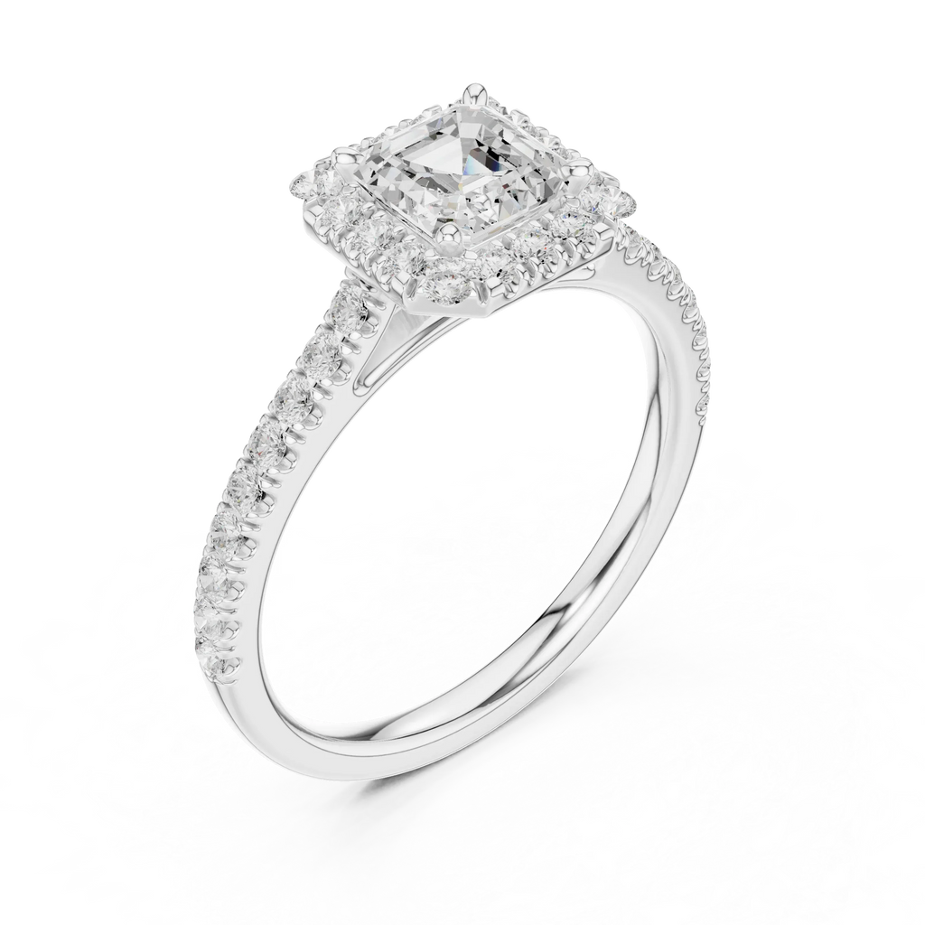 White Gold 1.40 CTW Princess Diamond Halo Engagement Ring with Pavé Band