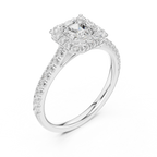 White Gold 1.40 CTW Princess Diamond Halo Engagement Ring with Pavé Band