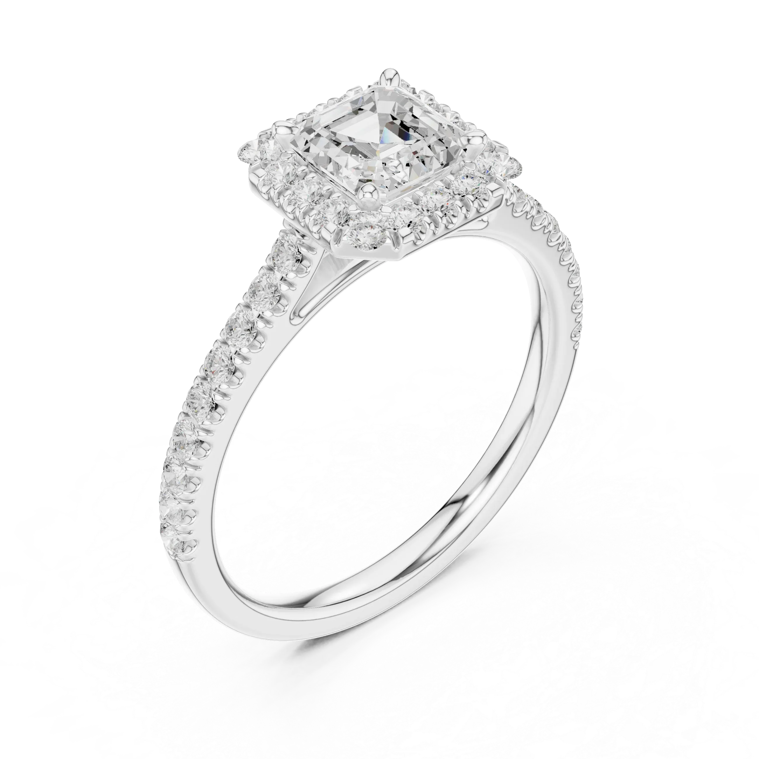 White Gold 1.40 CTW Princess Diamond Halo Engagement Ring with Pavé Band