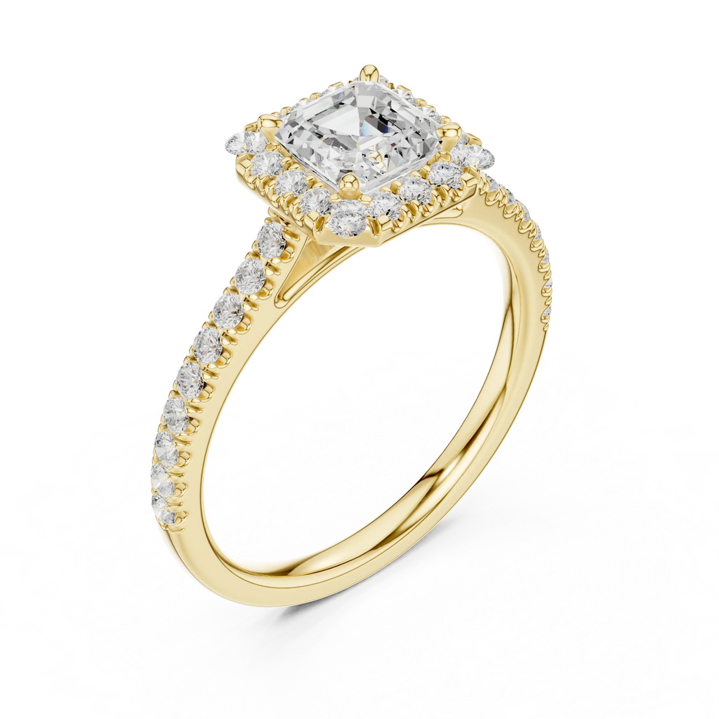 White Gold 1.40 CTW Princess Diamond Halo Engagement Ring with Pavé Band