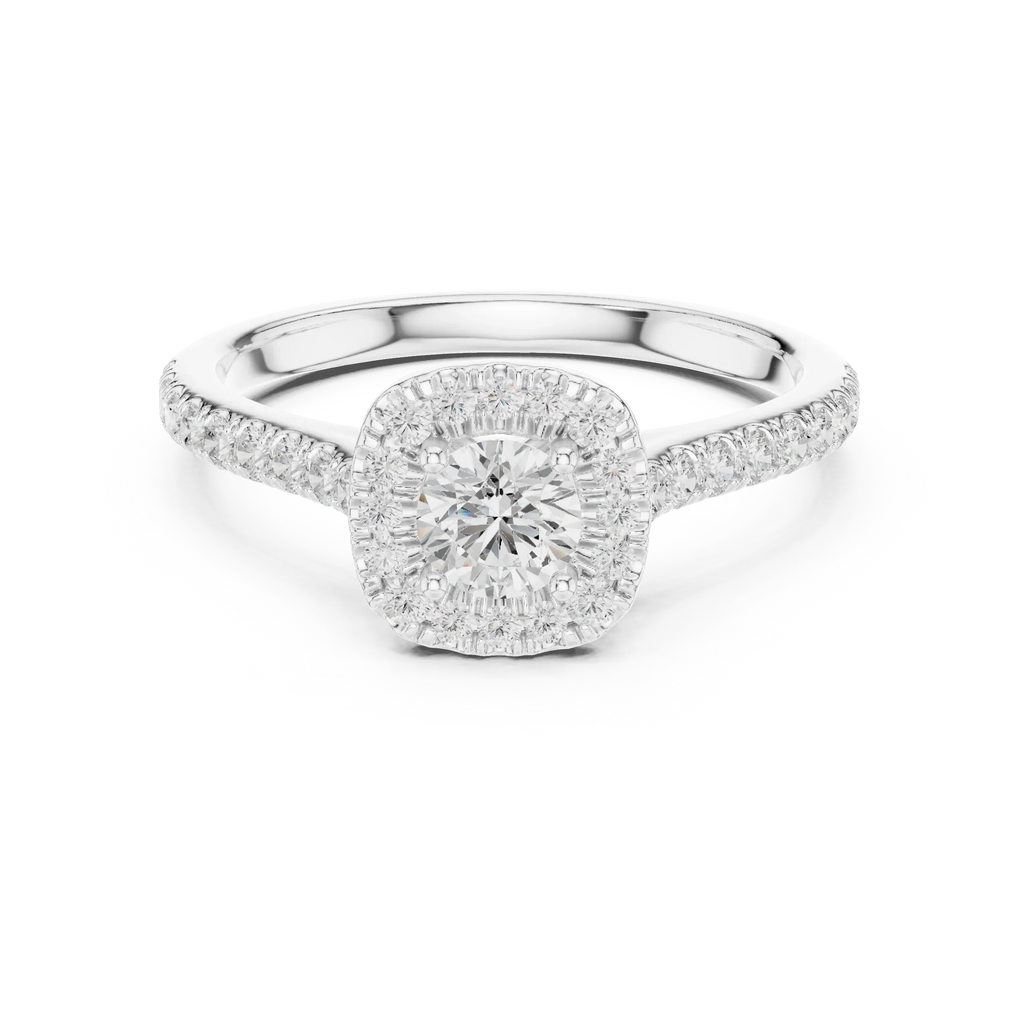Round Cut Moissanite Halo Engagement Ring with VVS Diamond
