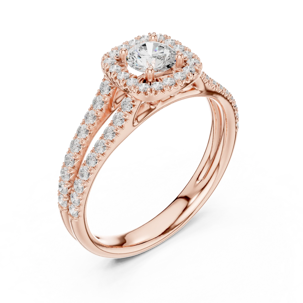 D Color Lab Grown Round Diamond Halo Engagement Ring