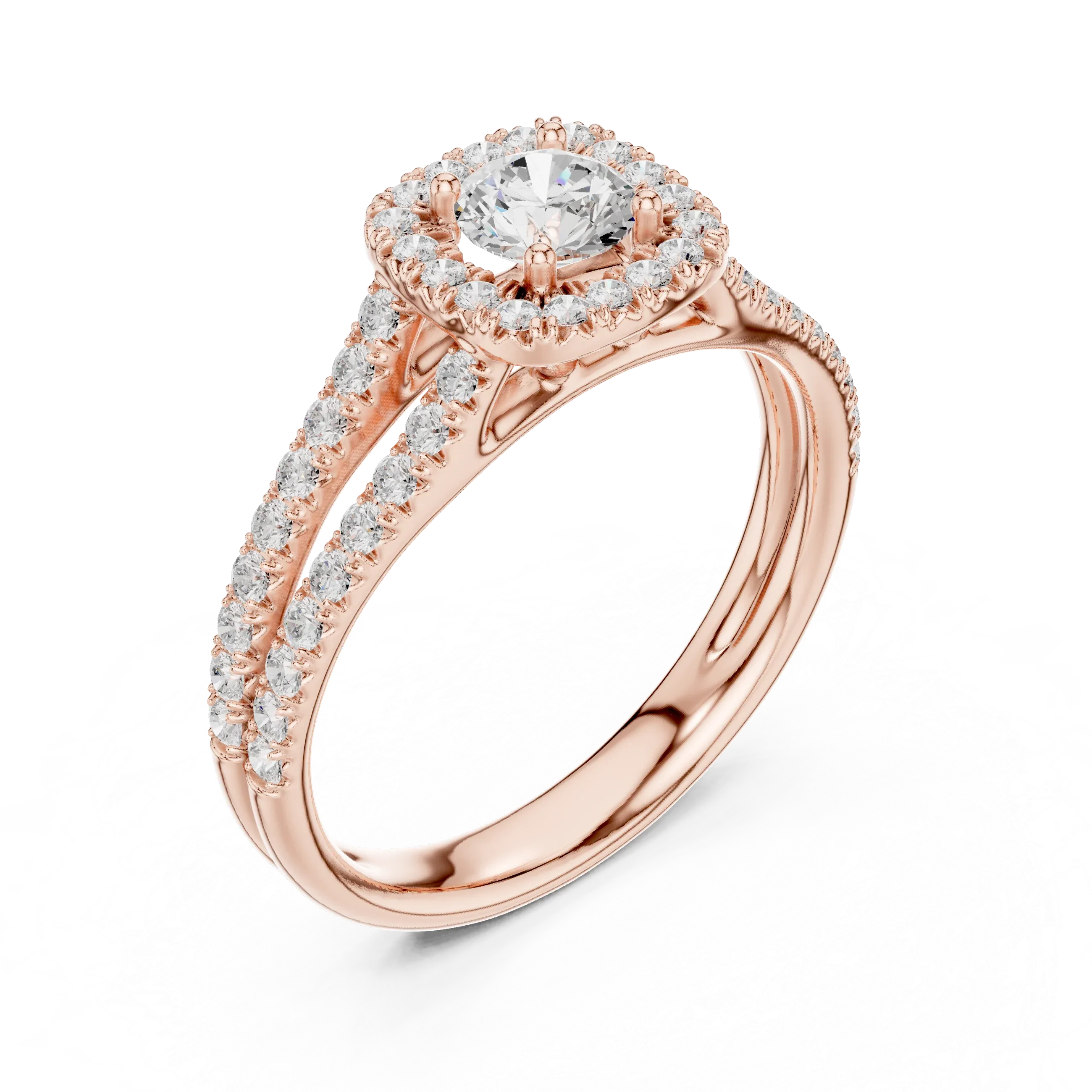 D Color Lab Grown Round Diamond Halo Engagement Ring