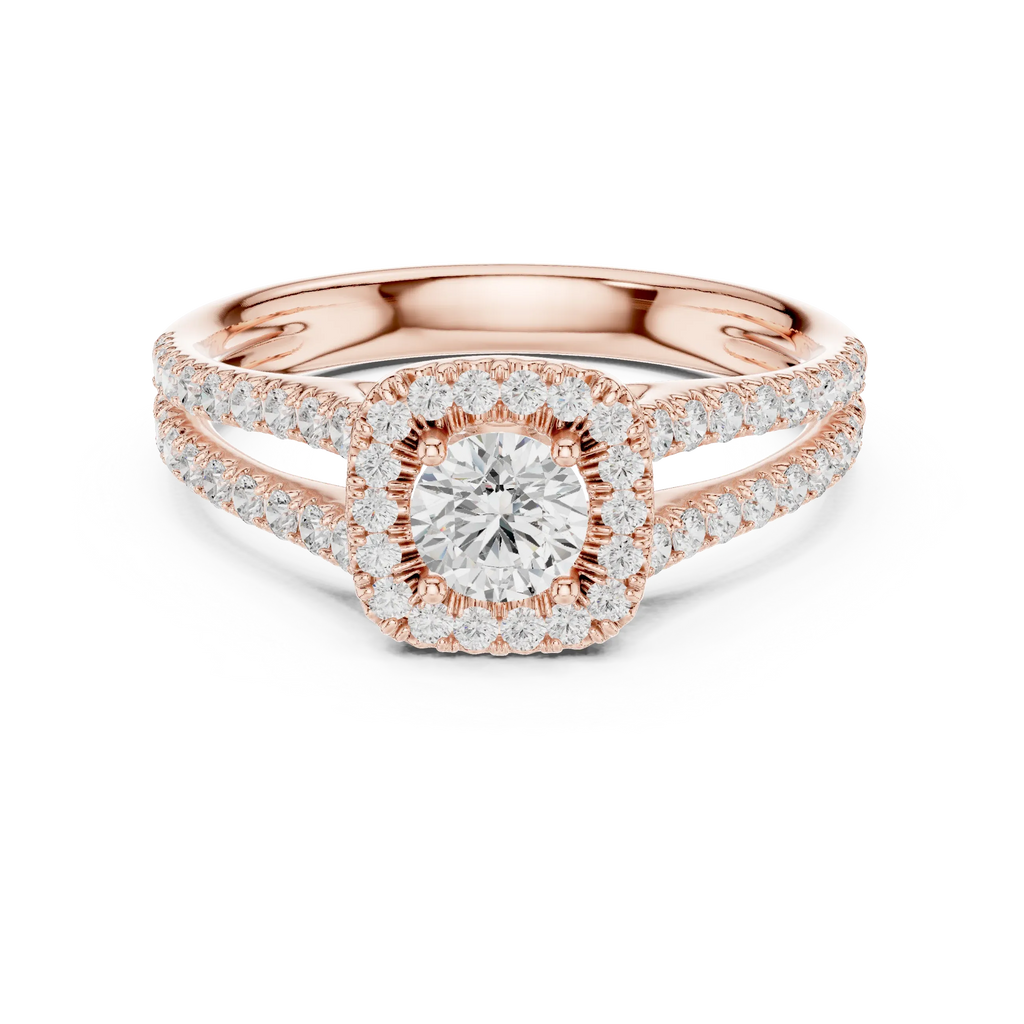 D Color Lab Grown Round Diamond Halo Engagement Ring