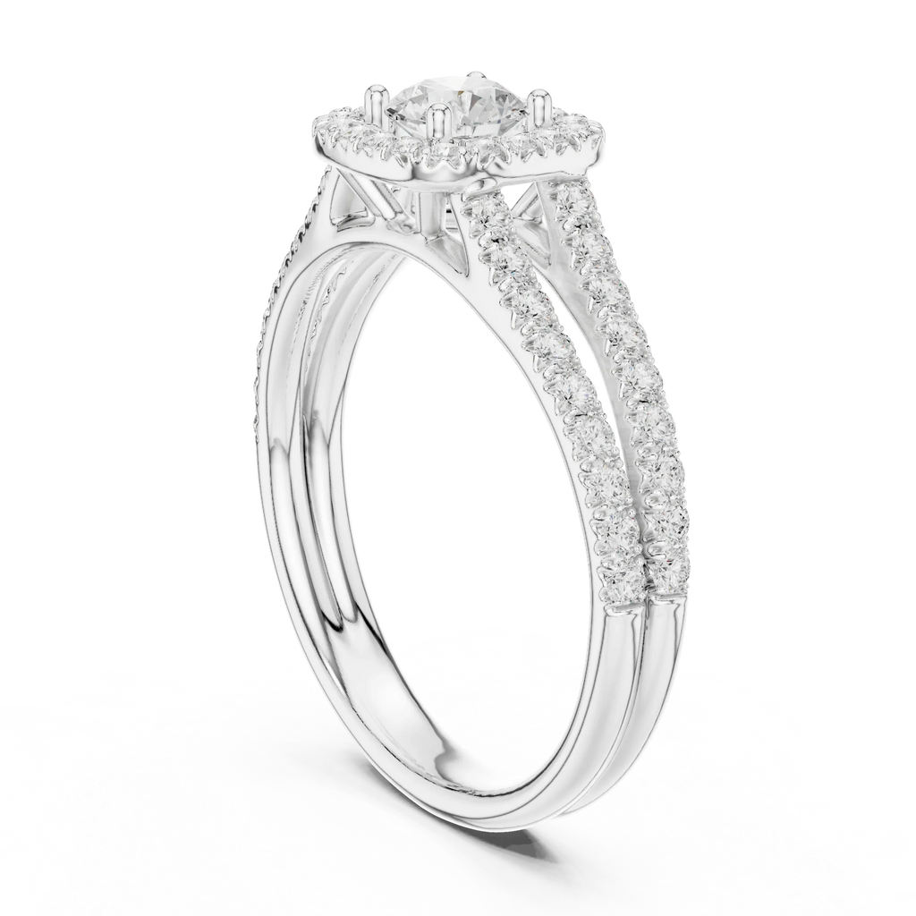D Color Lab Grown Round Diamond Halo Engagement Ring